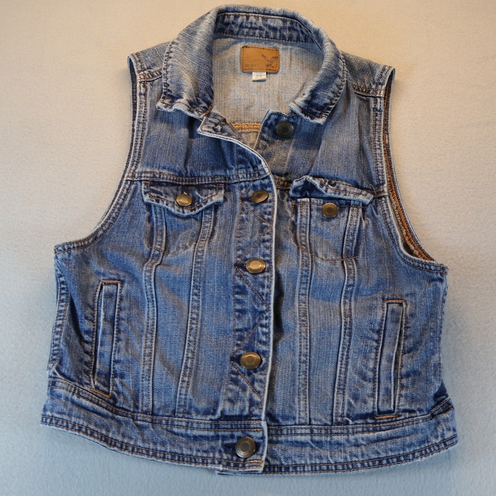 American Eagle Outfitters Womens Medium Wash Denim Vest Sleeveless Jacket Size M